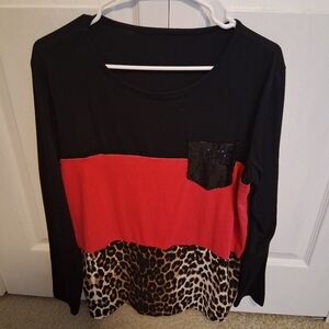 Women's unbranded long sleeve animal print top with sequin pocket